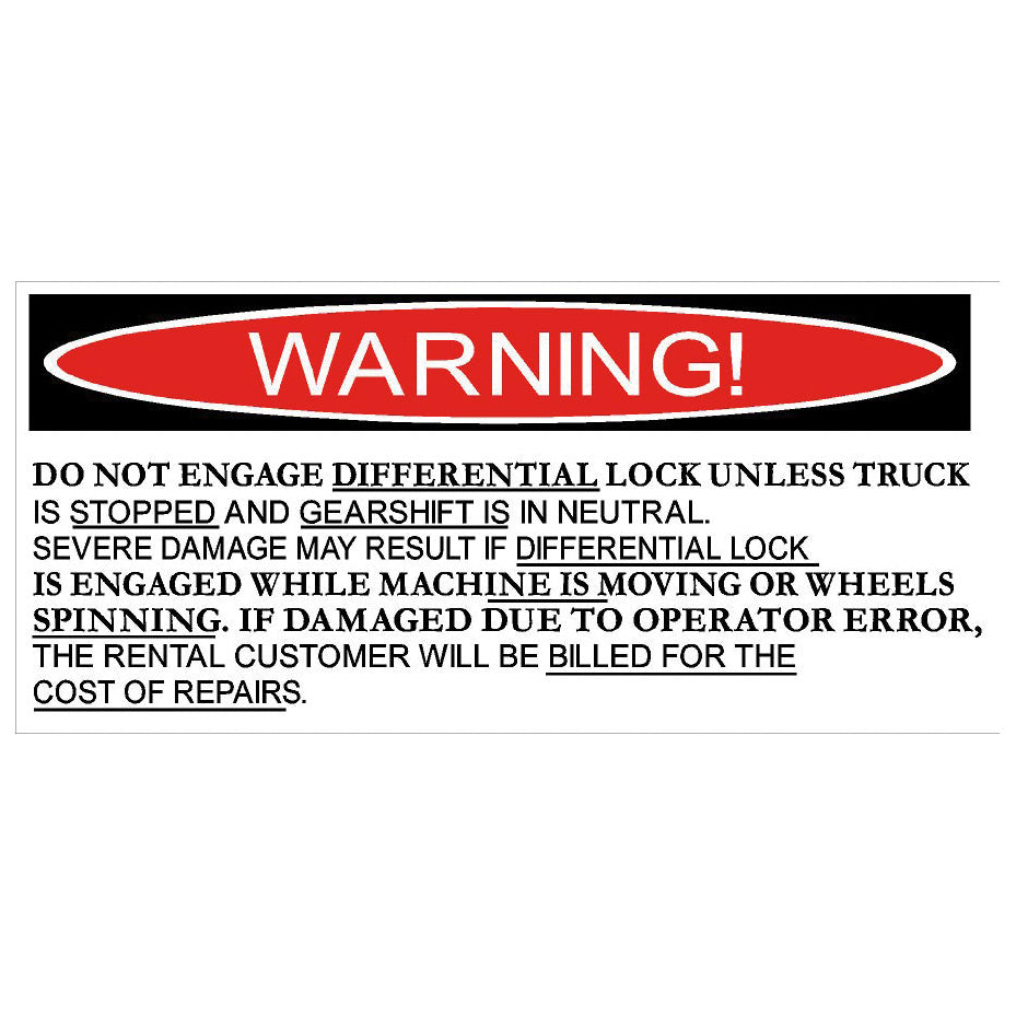 Warning Label: "Do Not Engage Differential Lock...", 5 Pk