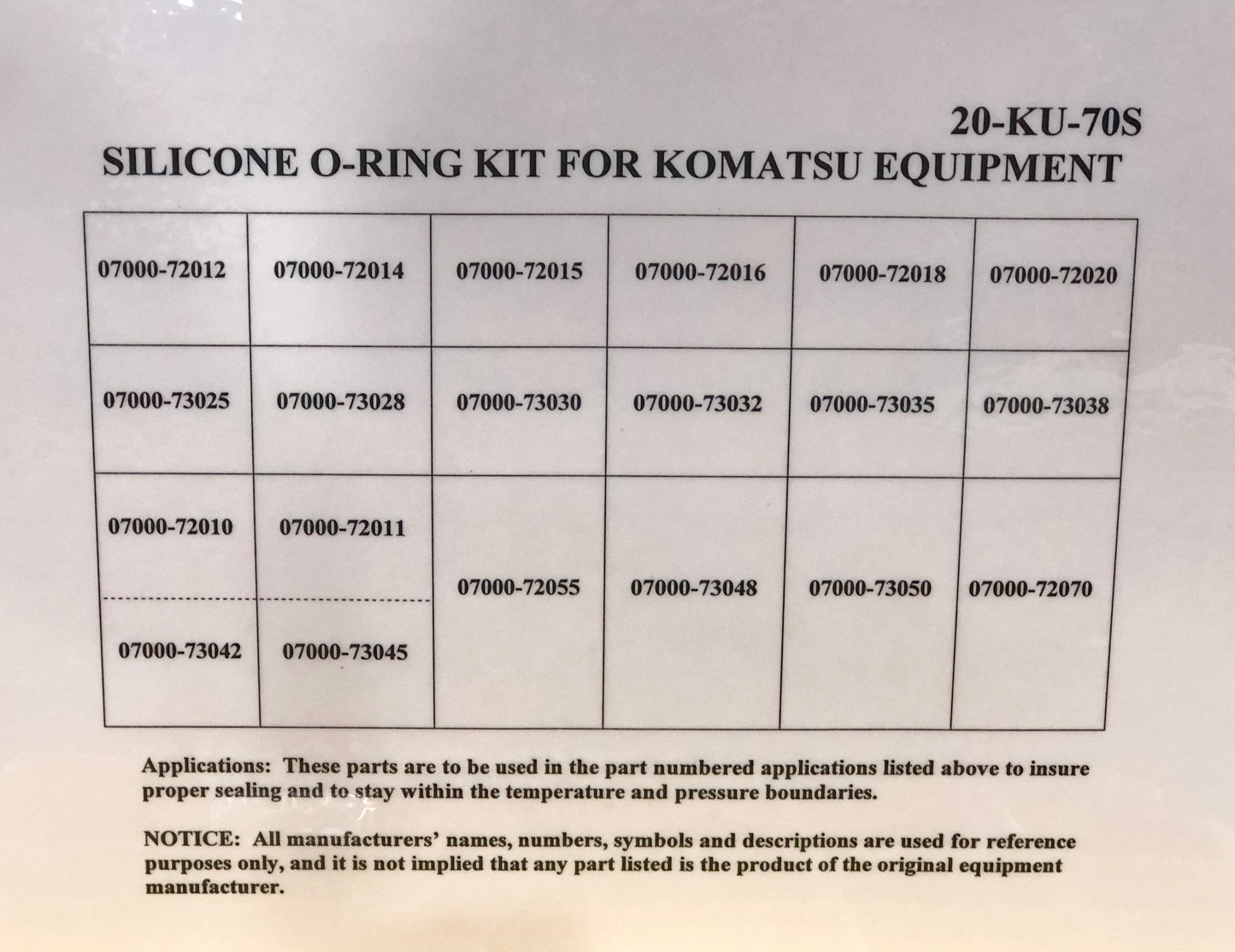 High-Temp Silicone O-Ring Kit for Komatsu, 07000-7 Series