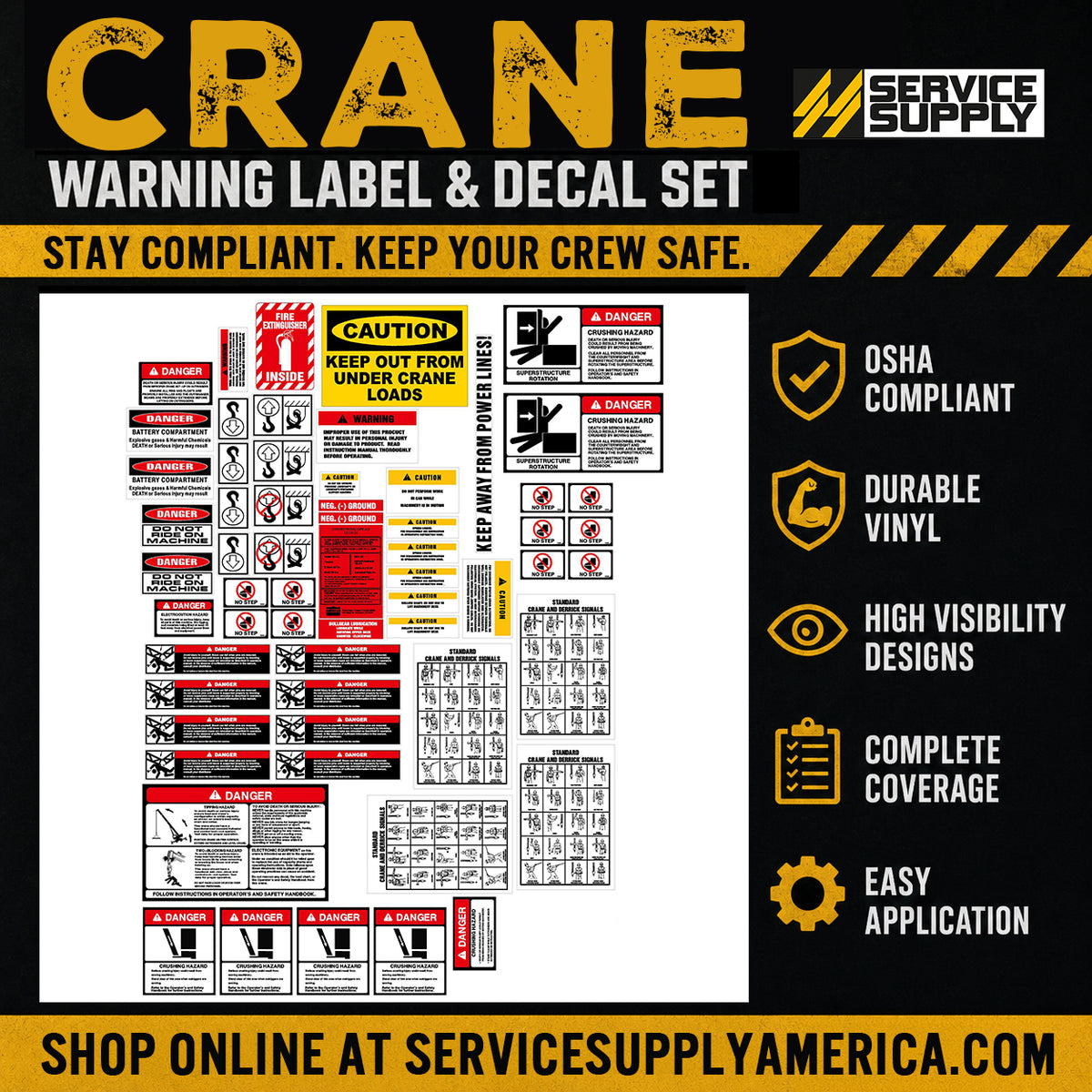 Crane Warning Label & Decal Set