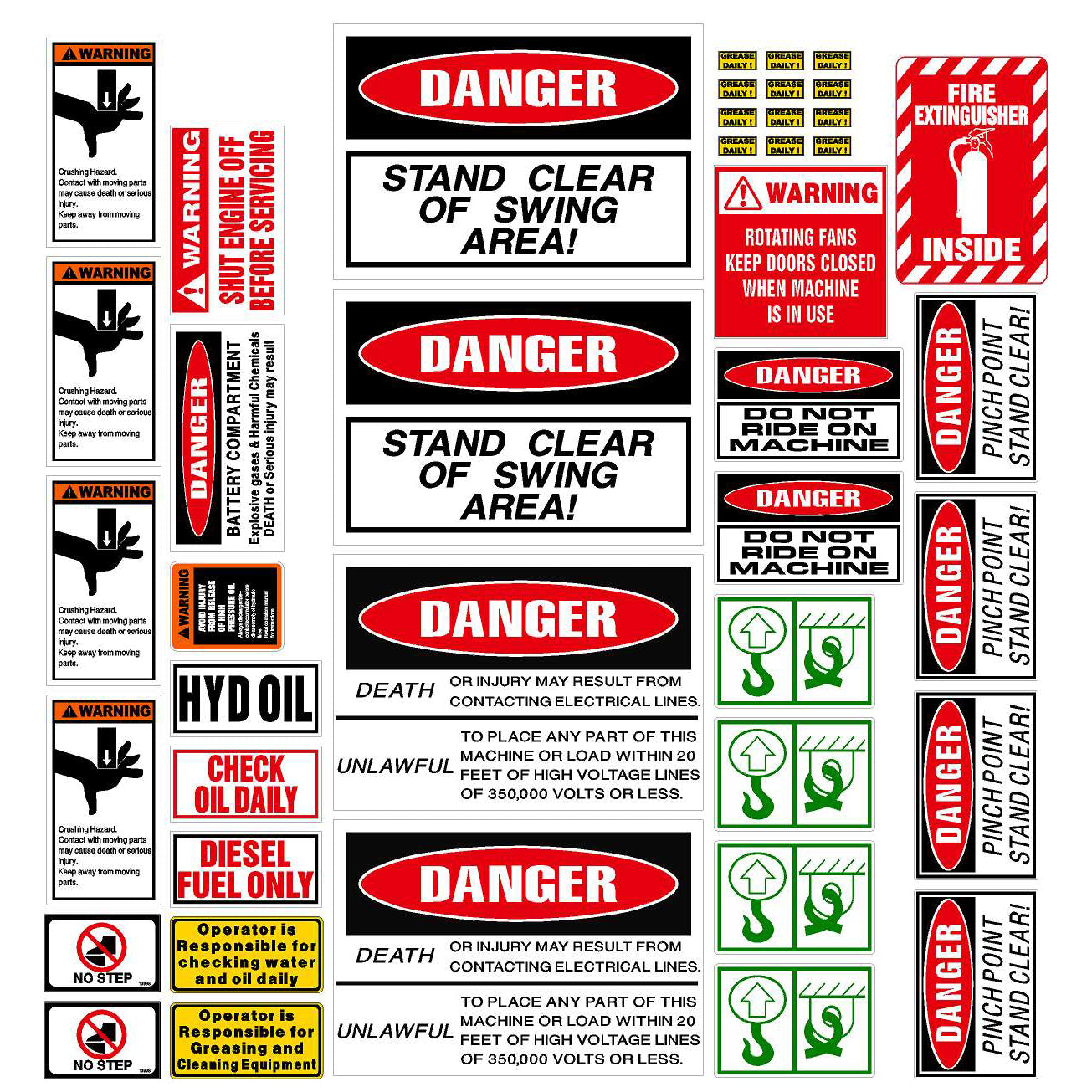 Mini Excavator Warning Label & Decal Set