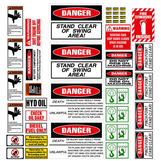 Mini Excavator Warning Label & Decal Set