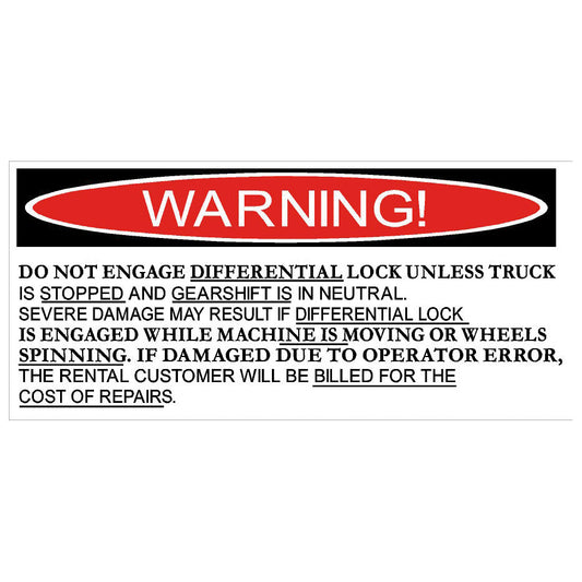 Warning Label: "Do Not Engage Differential Lock...", 5 Pk