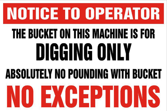 Warning Label: "Notice to Operator... Digging Only", 5 Pk