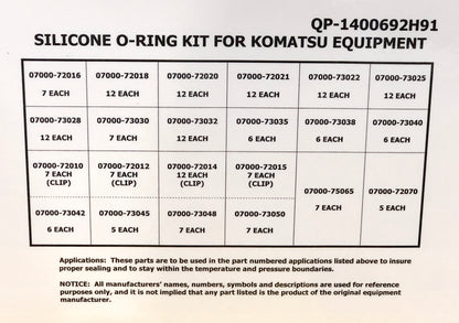 Silicone O-Ring Kit for Komatsu, 07000-7 Series