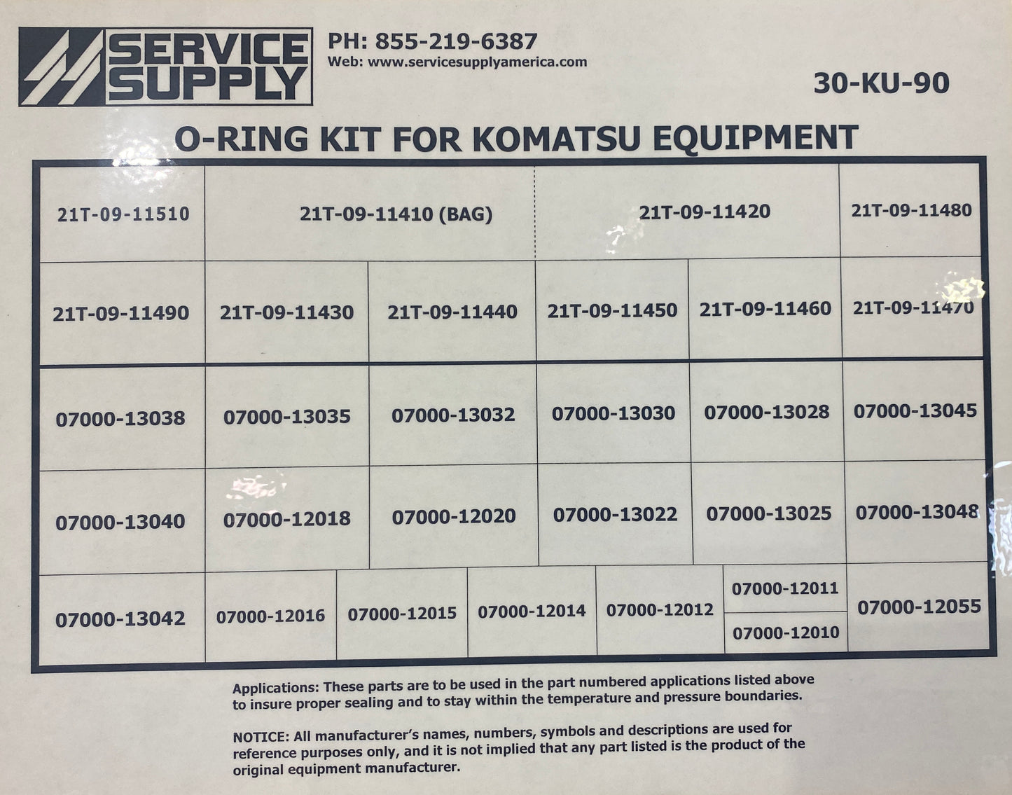 O-Ring Kit for Komatsu Equipment, 07000-1 & 21T Series
