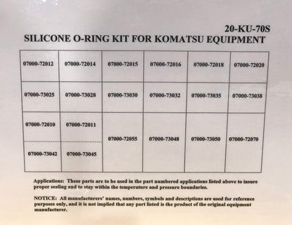 High-Temp Silicone O-Ring Kit for Komatsu, 07000-7 Series