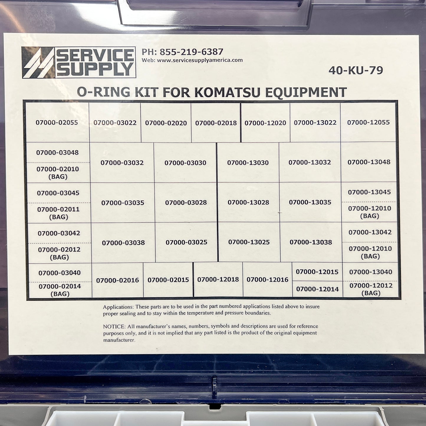 O-Ring Kit for Komatsu Equipment, 07000-0 & 07000-1 Series
