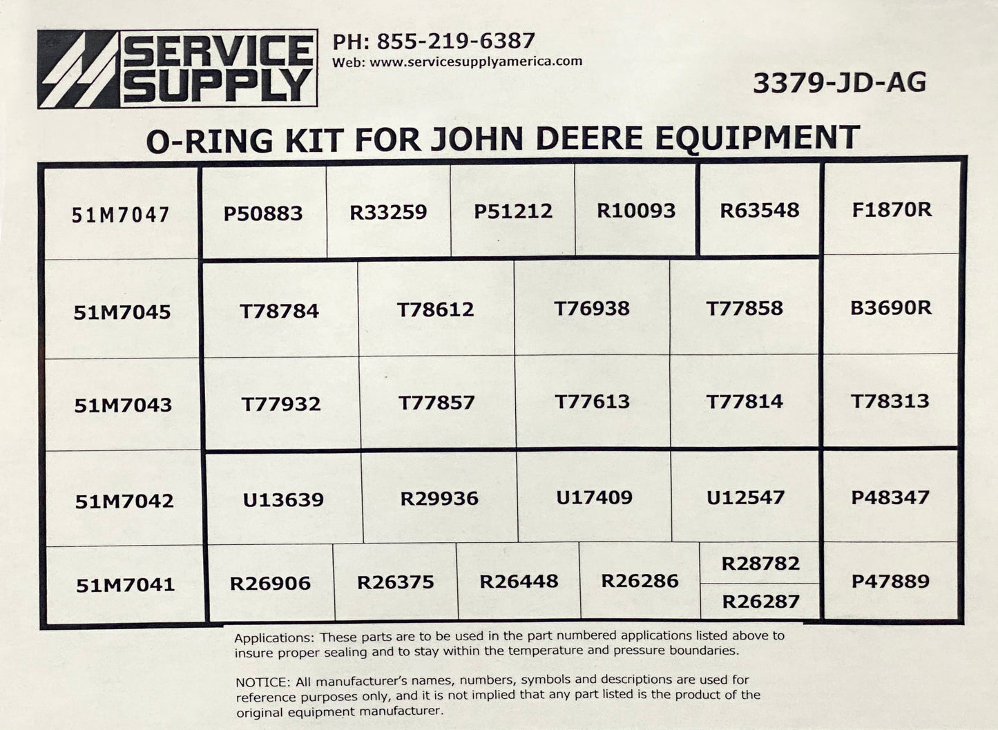 O-Ring Kit for John Deere Equipment, AG