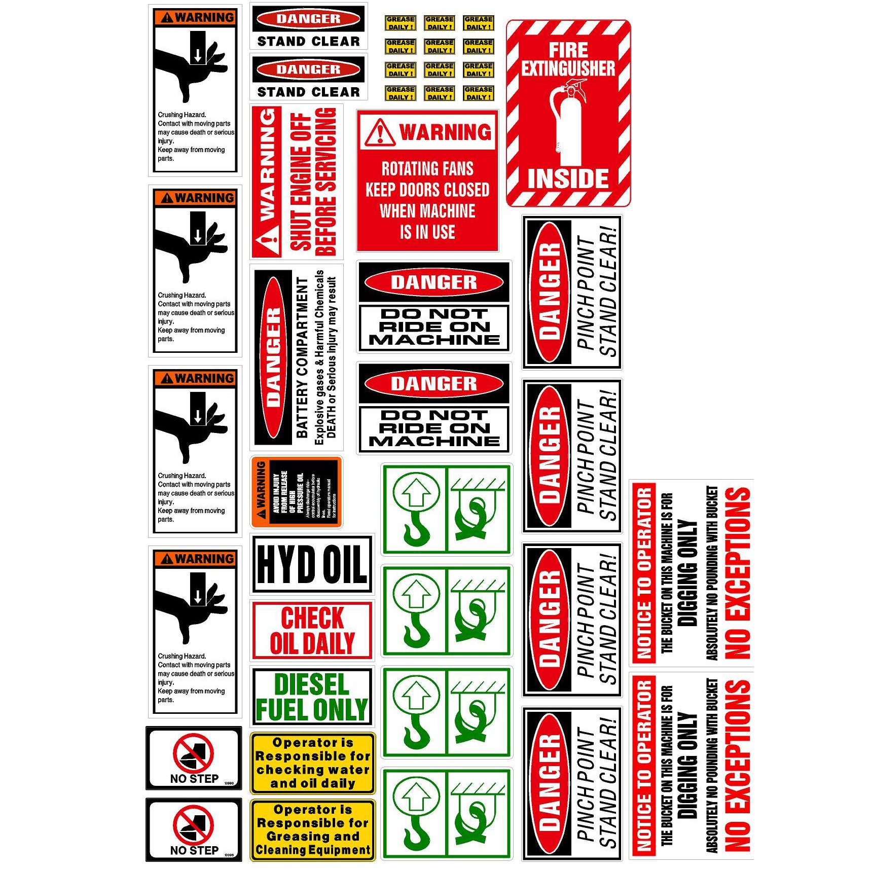 Backhoe Signage Backhoe Warning Label & Decal Set – Service Supply America