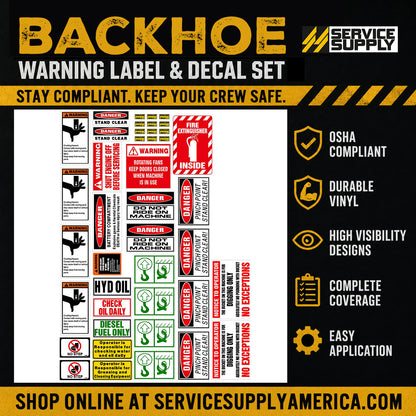 Backhoe Warning Label & Decal Set