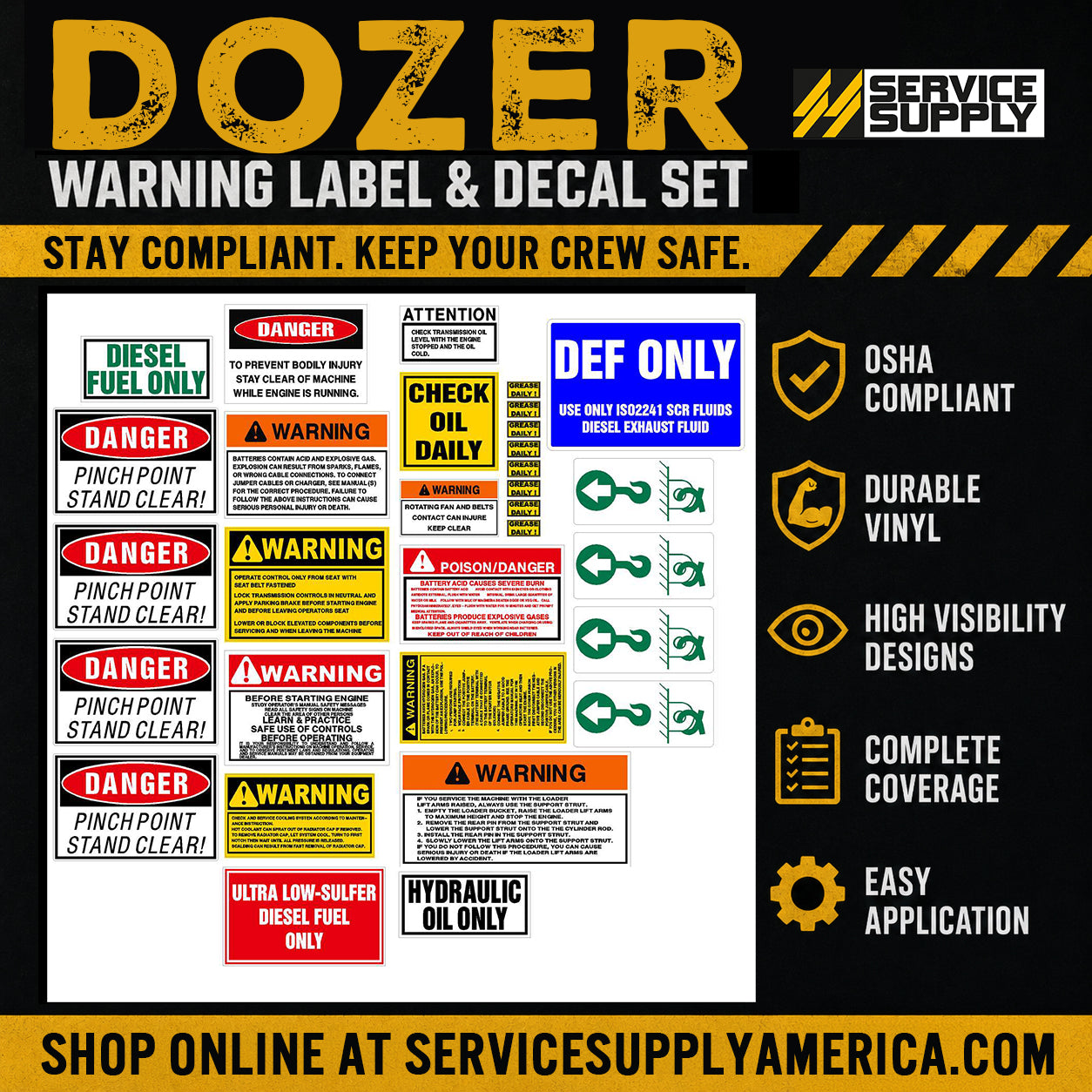 Dozer Warning Label & Decal Set