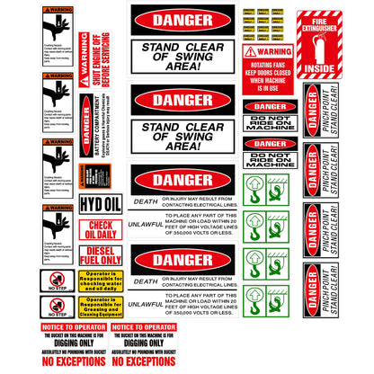 Excavator Warning Label & Decal Set