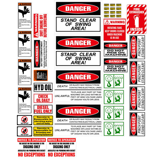 Excavator Warning Label & Decal Set