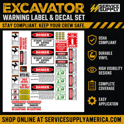 Excavator Warning Label & Decal Set