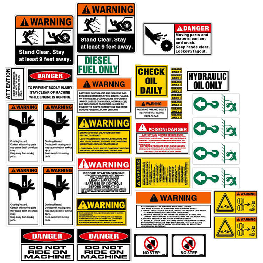 Grader Warning Label & Decal Set