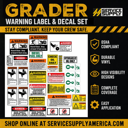 Grader Warning Label & Decal Set