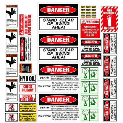 Mini Excavator Warning Label & Decal Set