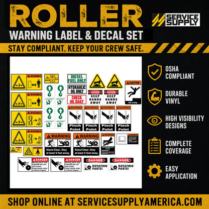 Roller Warning Label & Decal Set