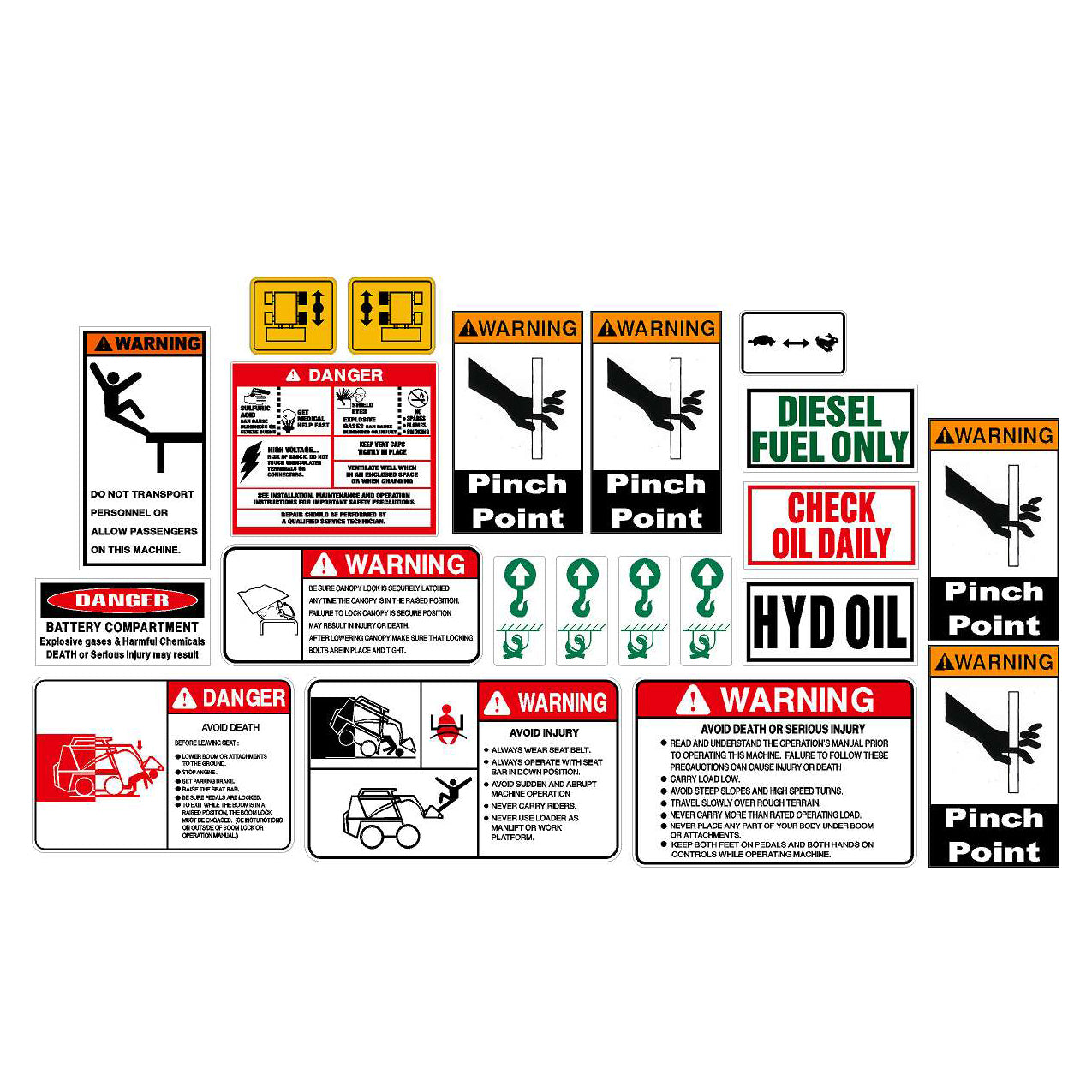 Skidsteer Warning Label & Decal Set
